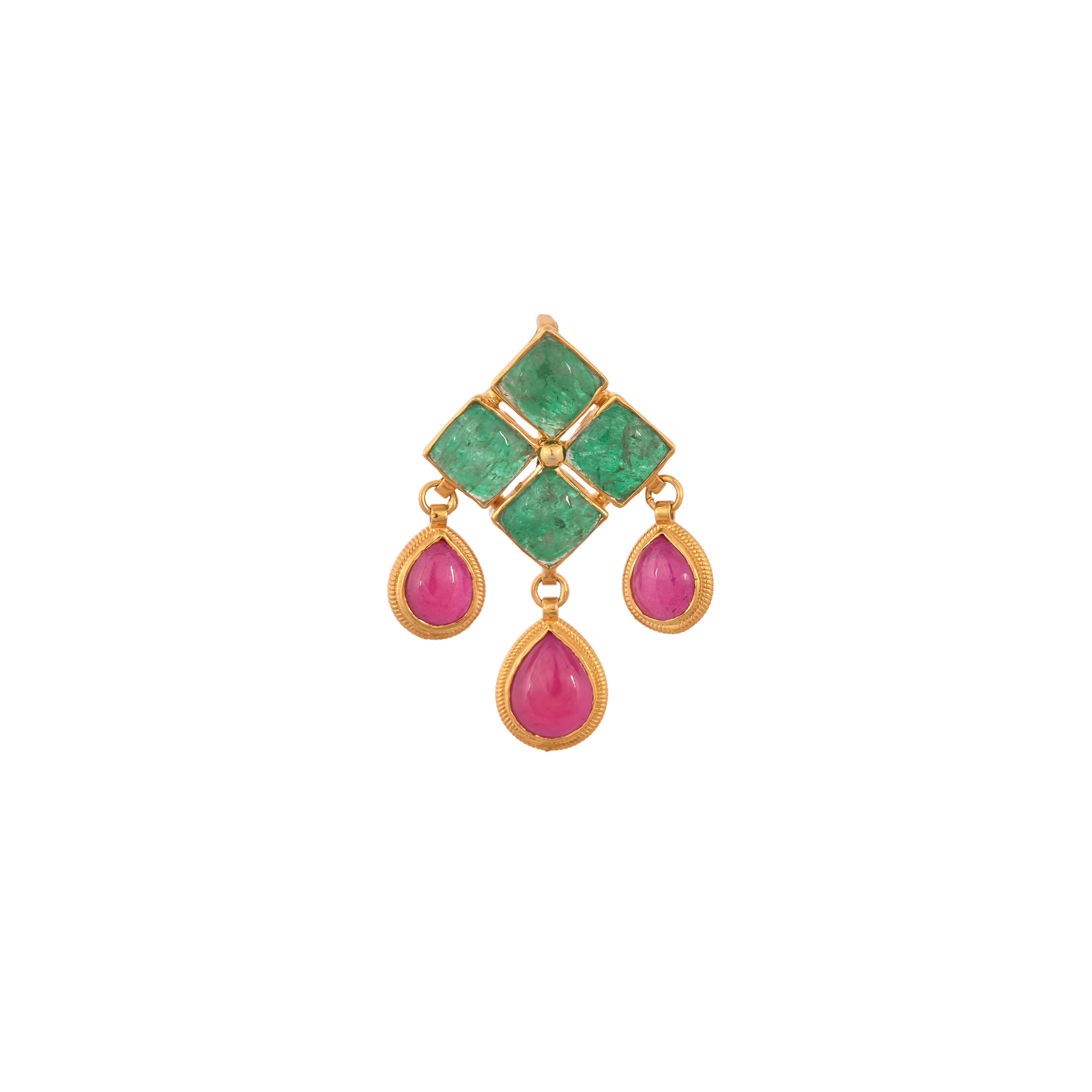 Emerald & Ruby Drop Silver Pendant