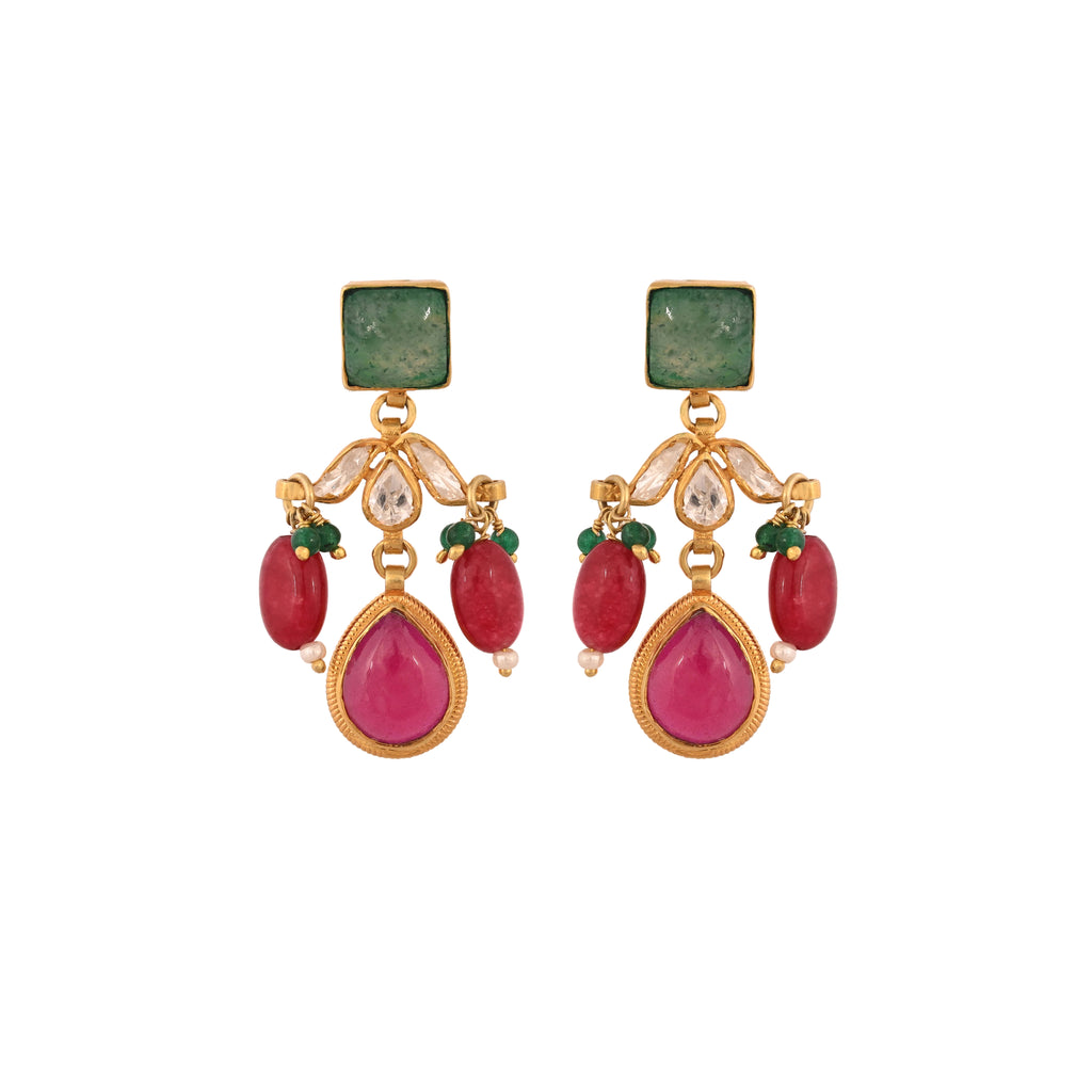 Emerald & Ruby Drop Silver Pendant Set
