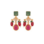Emerald & Ruby Drop Silver Pendant Set
