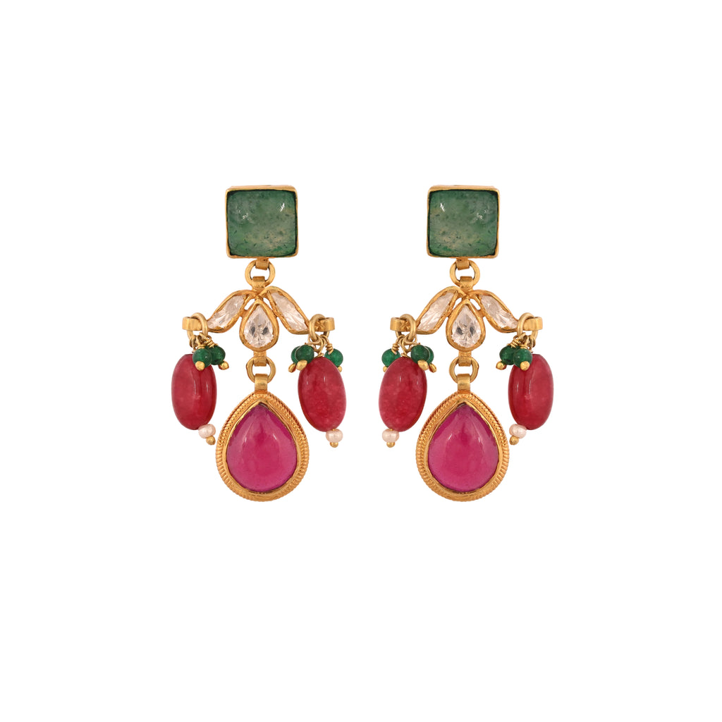 Emerald & Ruby Drop Silver Earrings