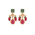 Emerald & Ruby Drop Silver Earrings