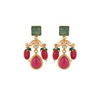 Emerald & Ruby Drop Silver Earrings