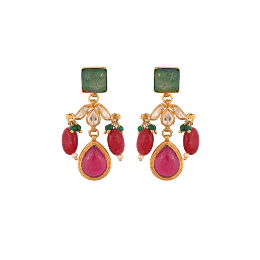 Emerald & Ruby Drop Silver Earrings