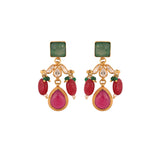 Emerald & Ruby Drop Silver Earrings