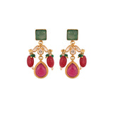 Emerald & Ruby Drop Silver Pendant Set