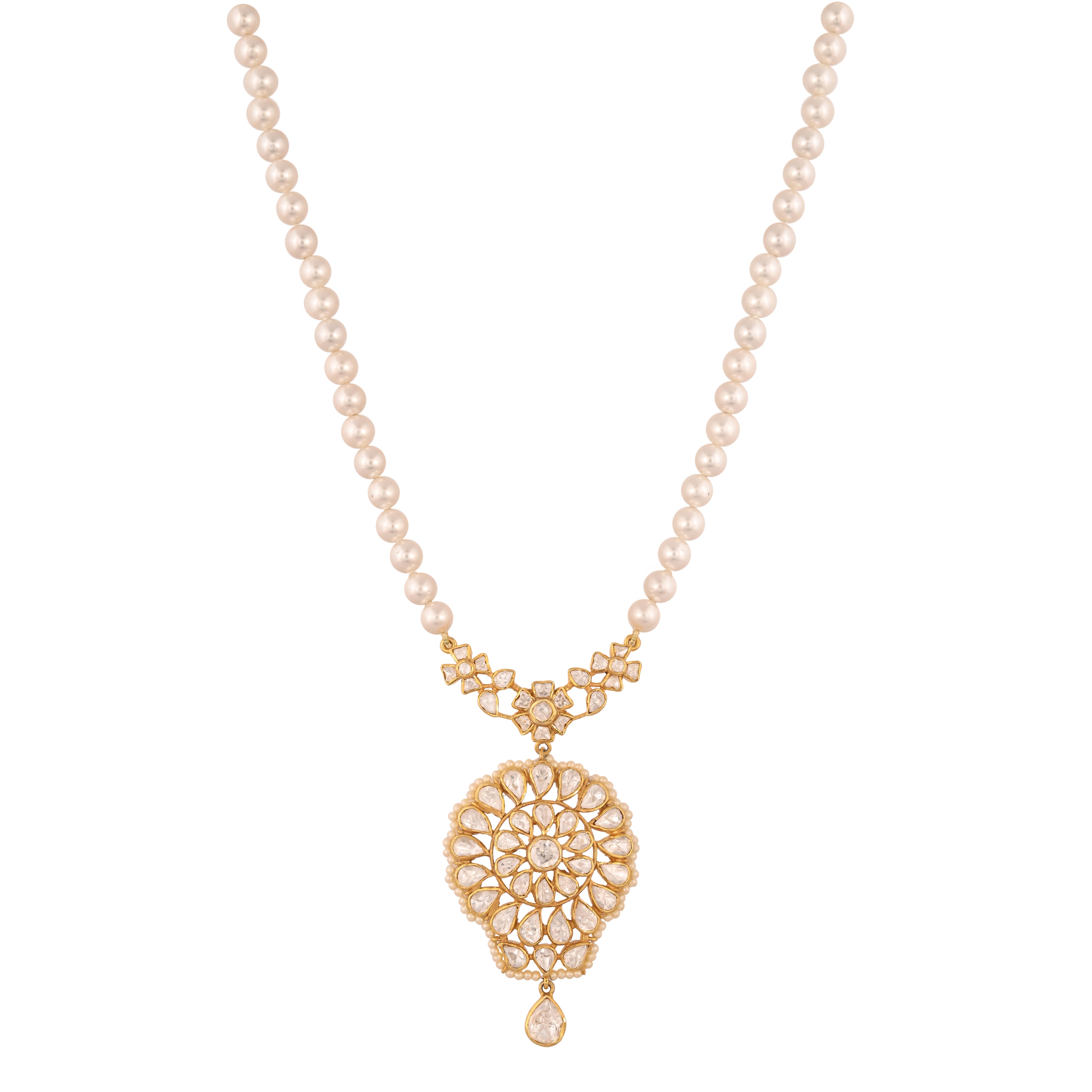 Noor Bloom Polki & Pearl Silver Necklace