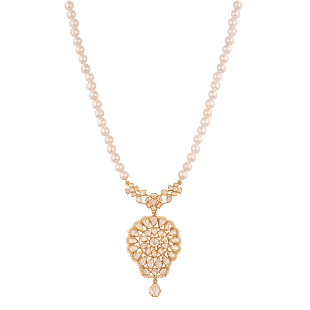 Noor Bloom Polki & Pearl Silver Necklace