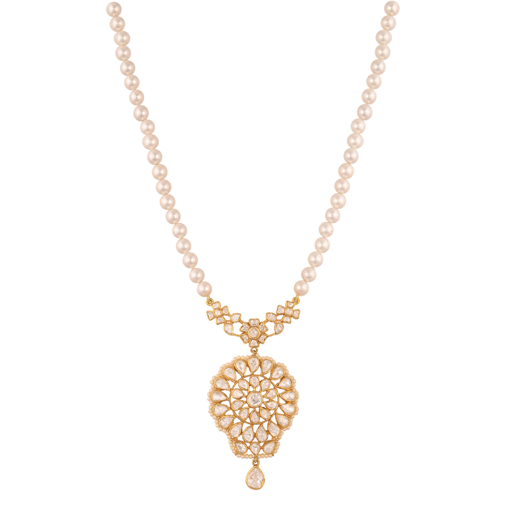 Noor Bloom Polki & Pearl Silver Necklace Set