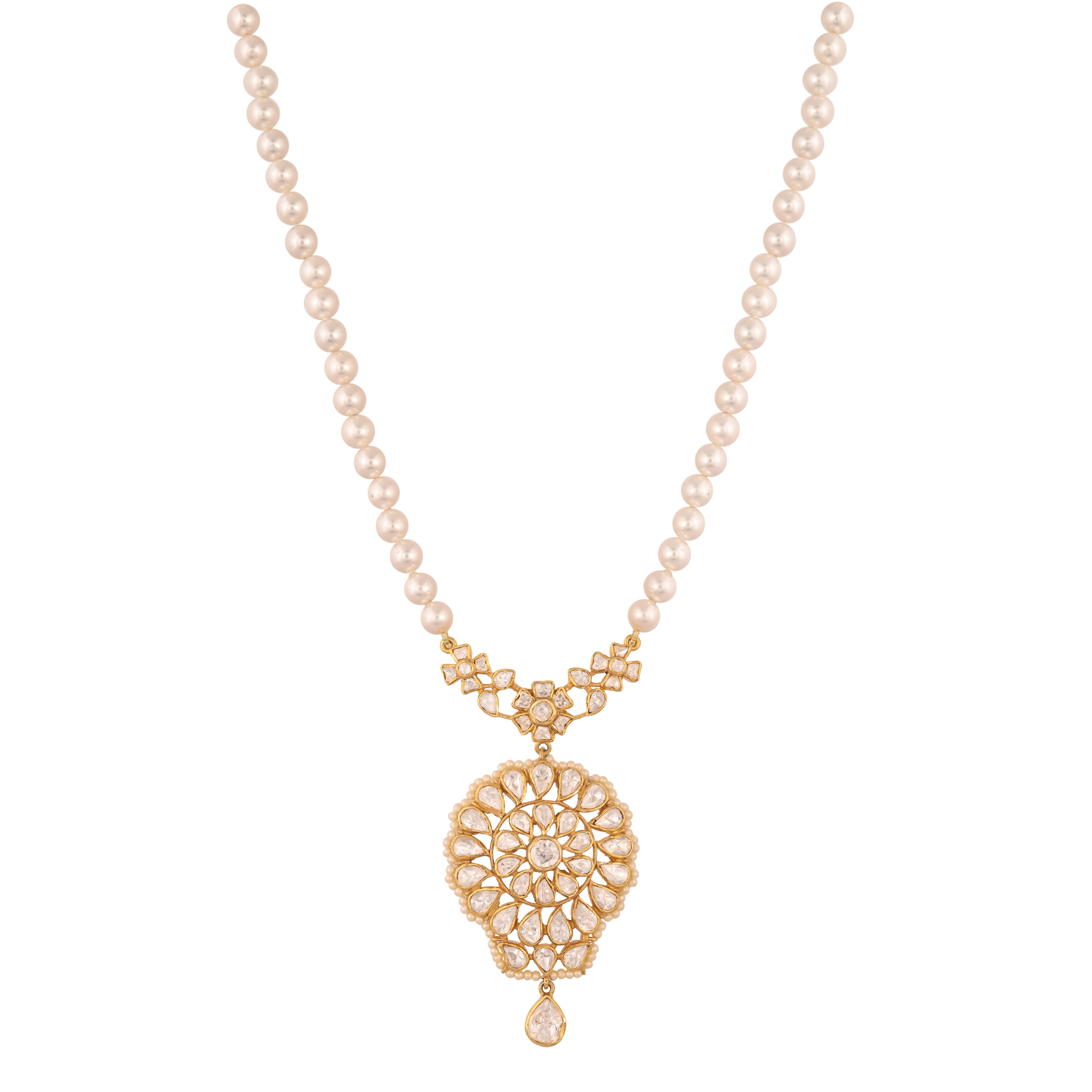 Noor Bloom Polki & Pearl Silver Necklace Set
