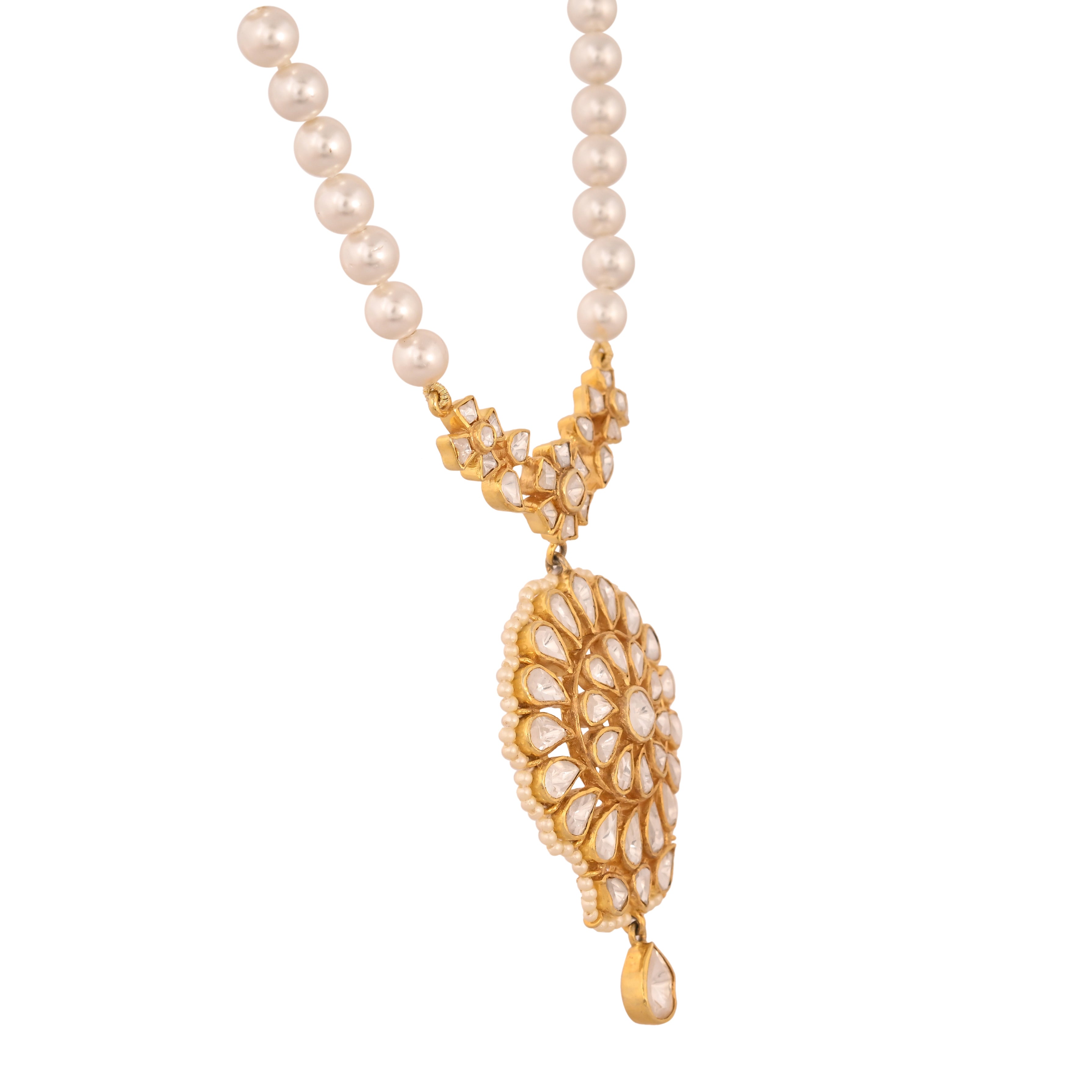 Noor Bloom Polki & Pearl Silver Necklace Set