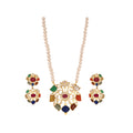 Navratna Polki Leaf Silver Necklace Set