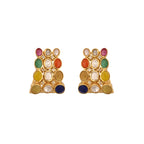Navratna Polki Silver Bali Earrings