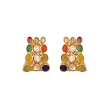 Navratna Polki Silver Bali Earrings