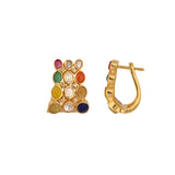 Navratna Polki Silver Bali Earrings