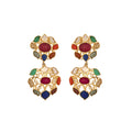 Navratna Polki Leaf Silver Earrings