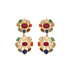 Navratna Polki Leaf Silver Earrings