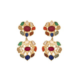 Navratna Polki Leaf Silver Earrings