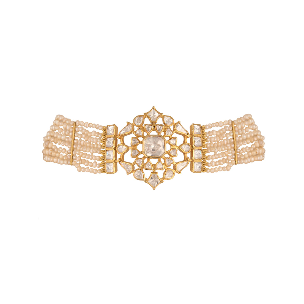 Noor Polki & Pearl Silver Convertible Choker-Bracelet