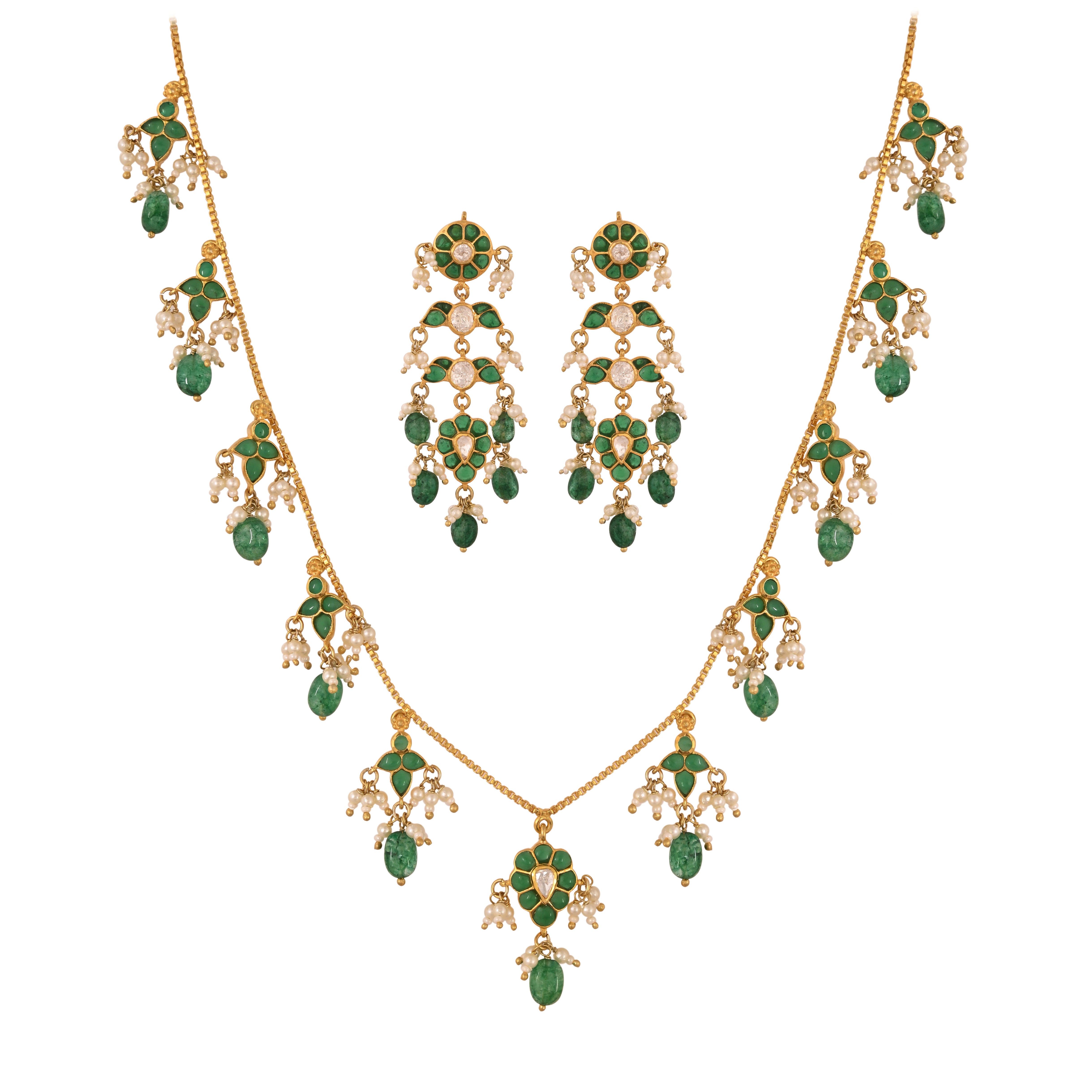Gulnaar Turquoise Bloom Silver Chain Necklace Set