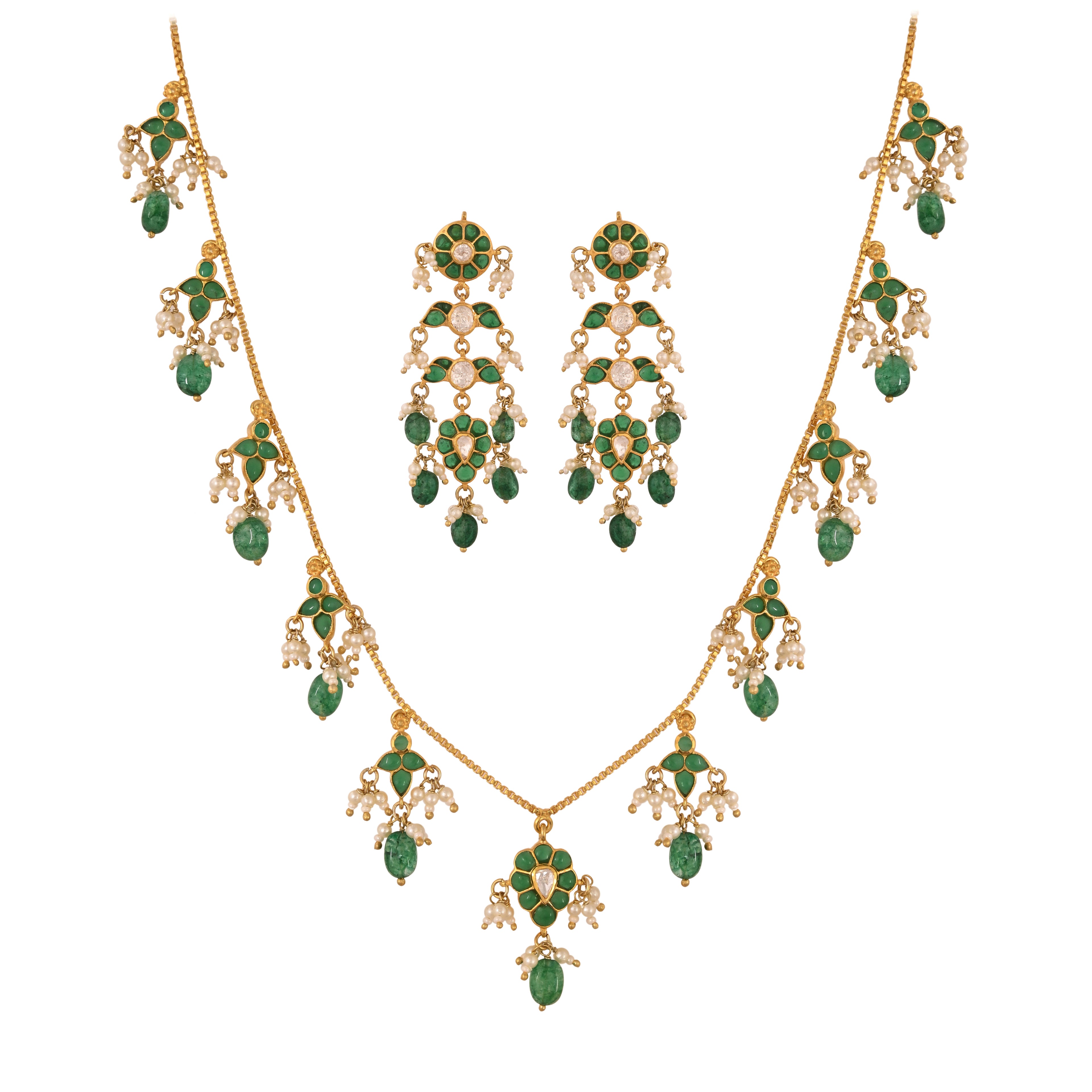 Gulnaar Turquoise Bloom Silver Chain Necklace Set