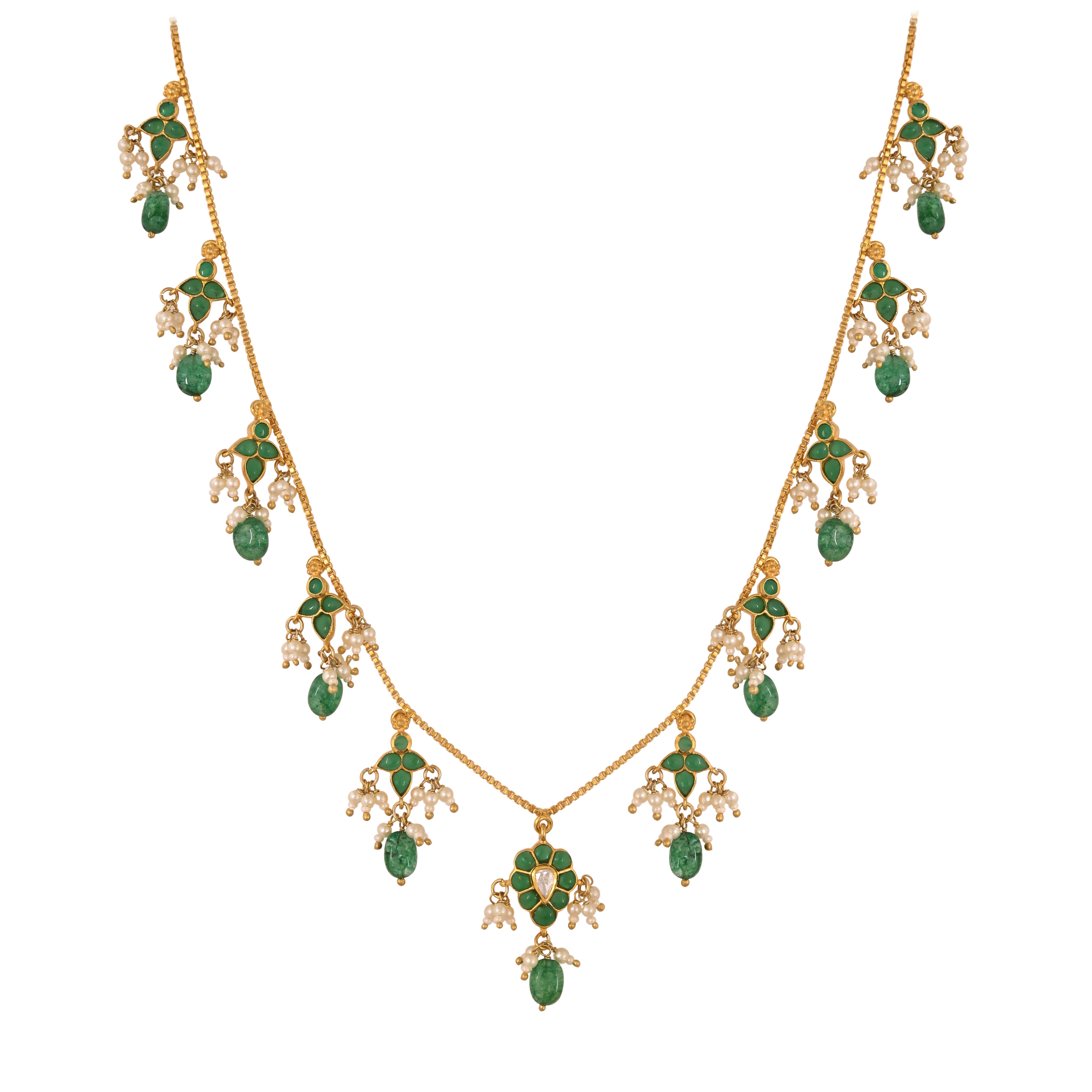 Gulnaar Emerald Bloom Silver Chain Necklace