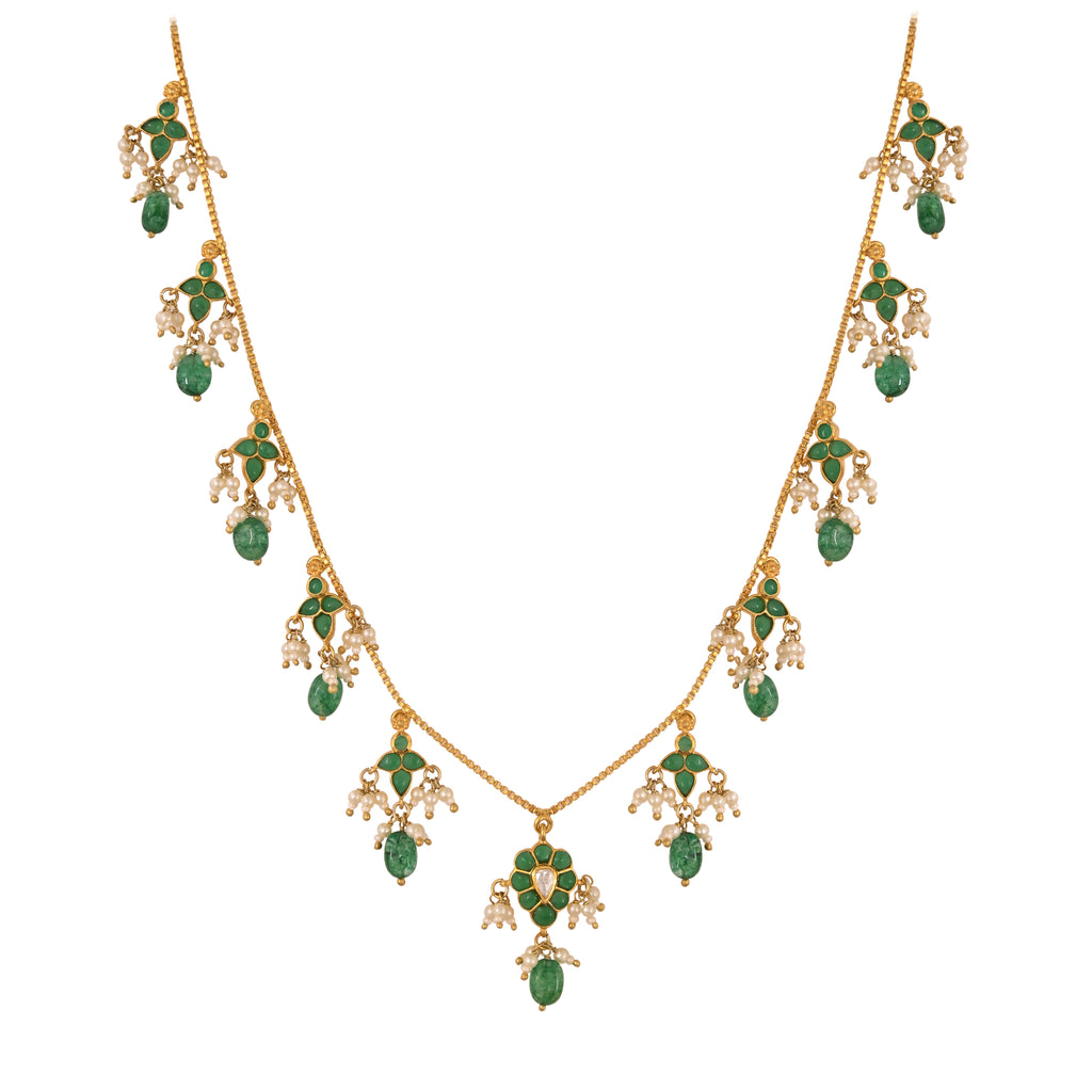 Gulnaar Emerald Bloom Silver Chain Necklace