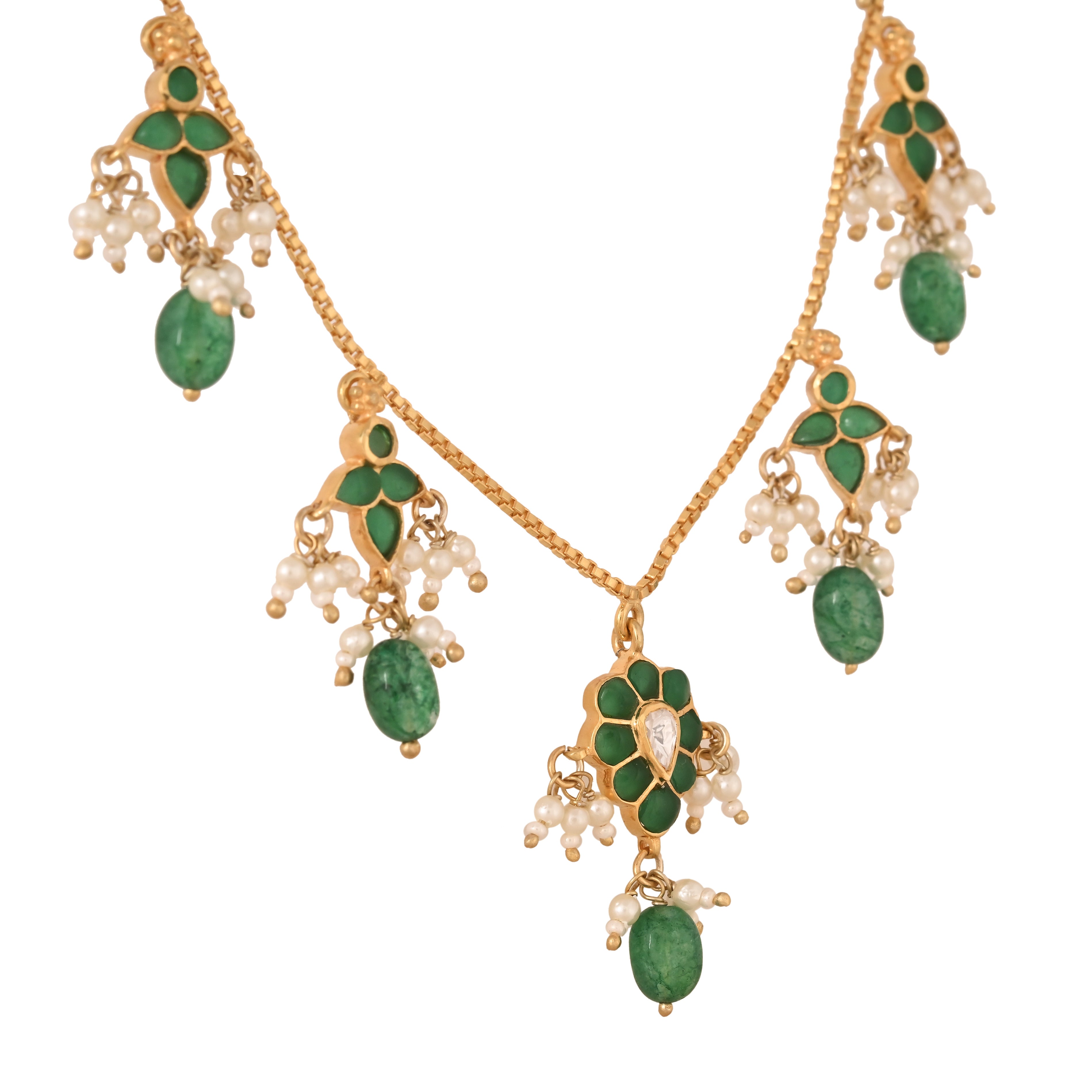 Gulnaar Emerald Bloom Silver Chain Necklace