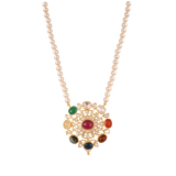 Navratna Polki Silver Necklace Set