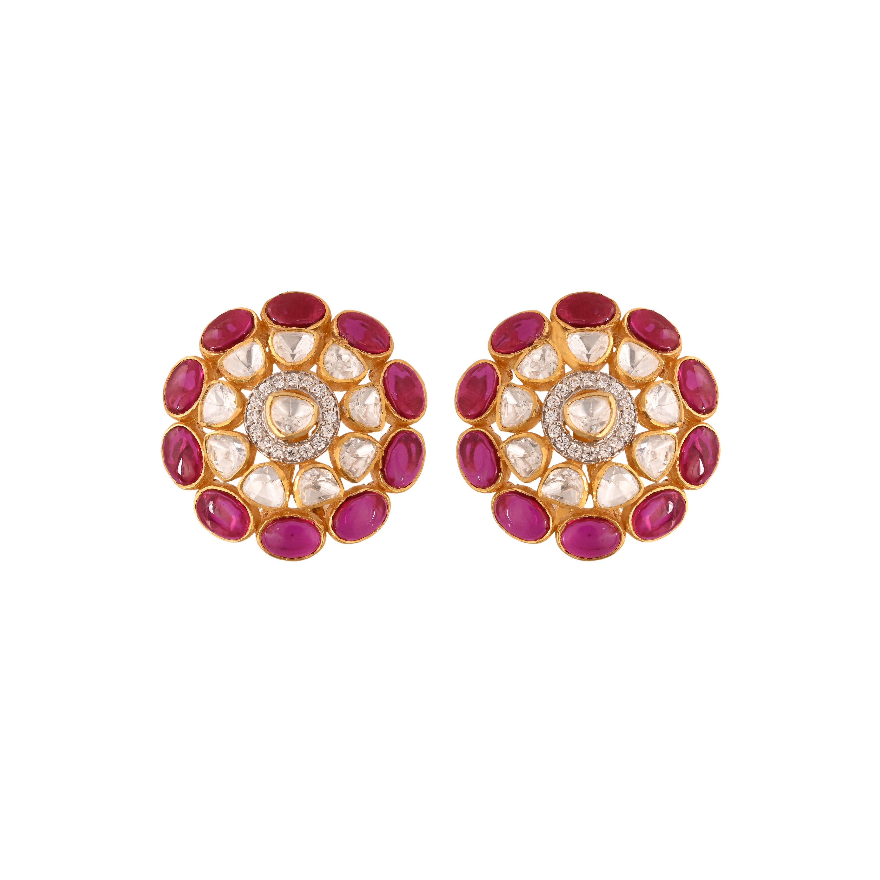 Gul Ruby & Polki Round Silver Pendant Set