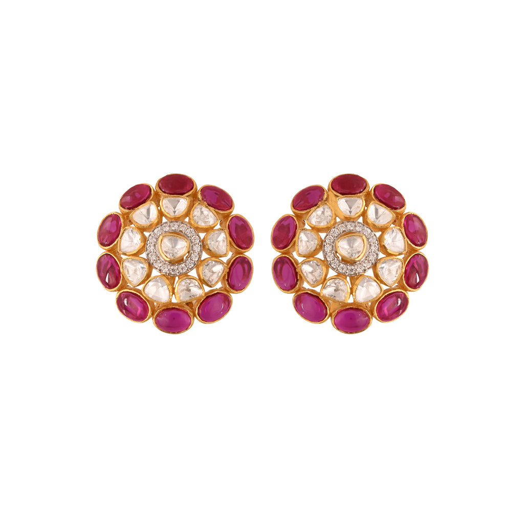 Gul Ruby & Polki Round Silver Pendant Set