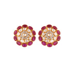 Gul Ruby & Polki Round Silver Pendant Set