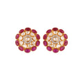 Gul Ruby & Polki Round Silver Earrings