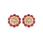 Gul Ruby & Polki Round Silver Earrings