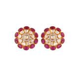 Gul Ruby & Polki Round Silver Earrings