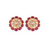 Gul Ruby & Polki Round Silver Pendant Set