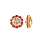 Gul Ruby & Polki Round Silver Earrings