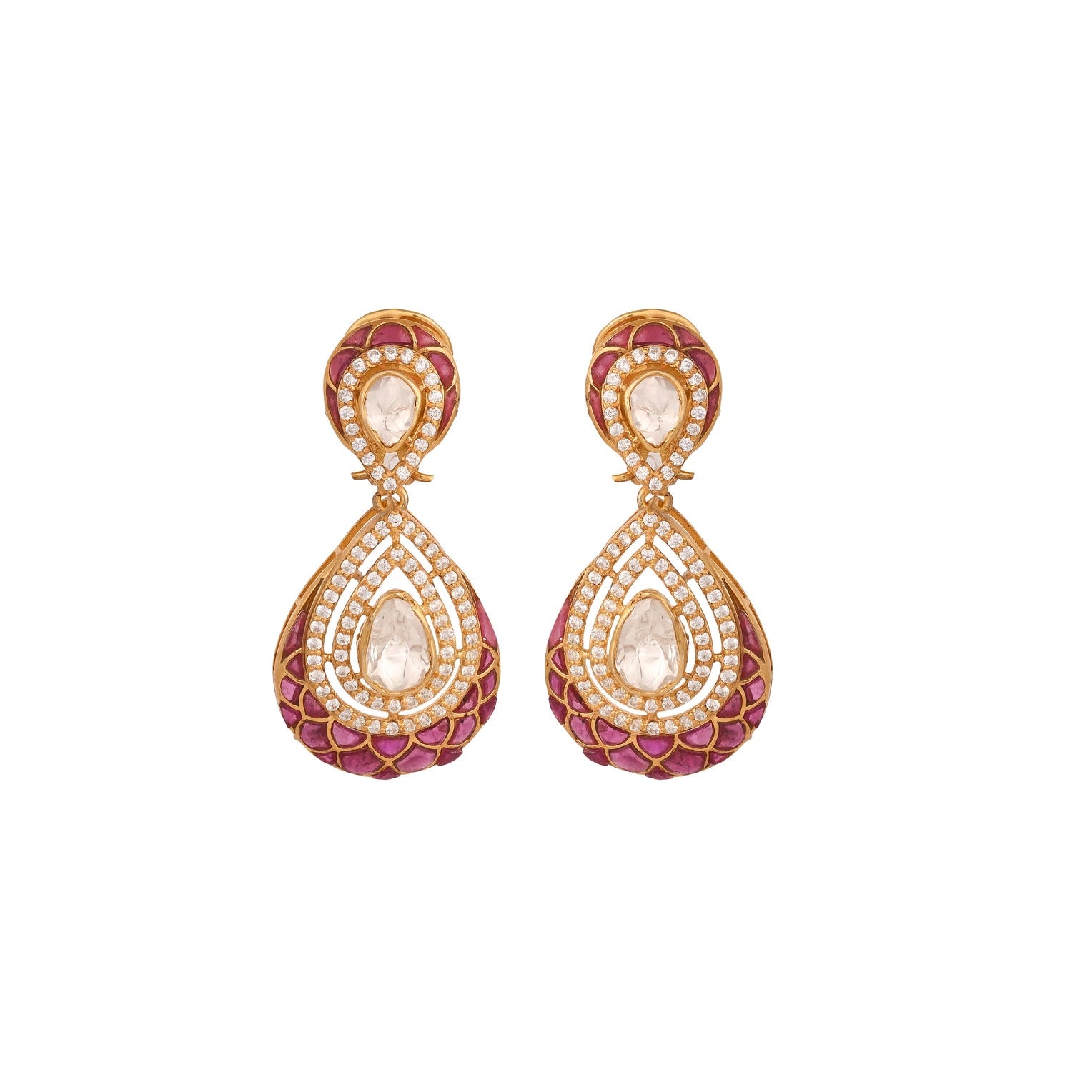 Polki & Ruby Silver Drop Earrings