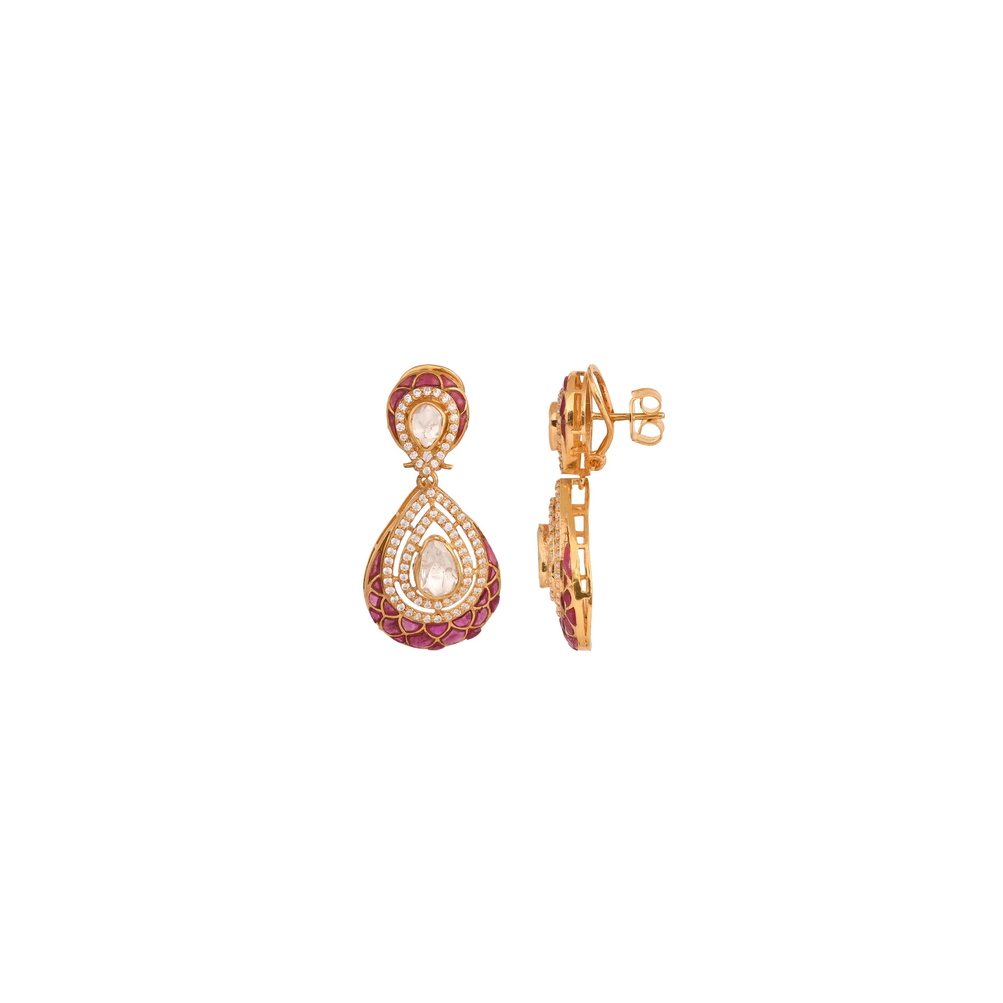 Polki & Ruby Silver Drop Earrings
