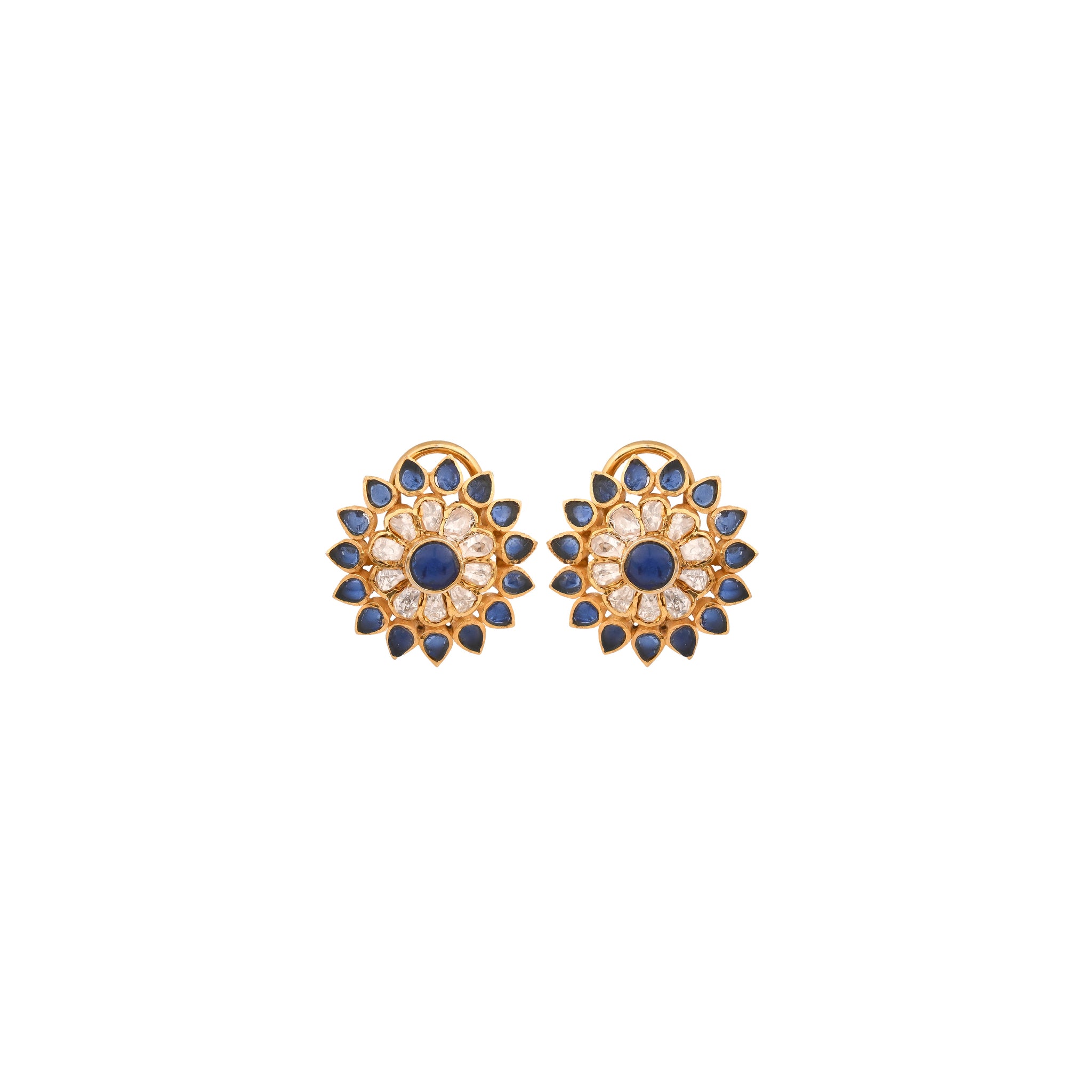 Blue Round Polki Silver Stud Earring