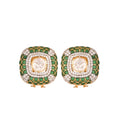 Emerald Square Polki Silver Stud Earrings