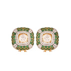 Emerald Square Polki Silver Stud Earrings