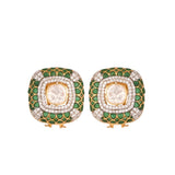 Emerald Square Polki Silver Stud Earrings