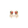 Navratna Oval Pearl Drop Earrings