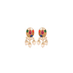 Navratna Oval Pearl Drop Earrings