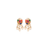 Navratna Oval Pearl Drop Earrings
