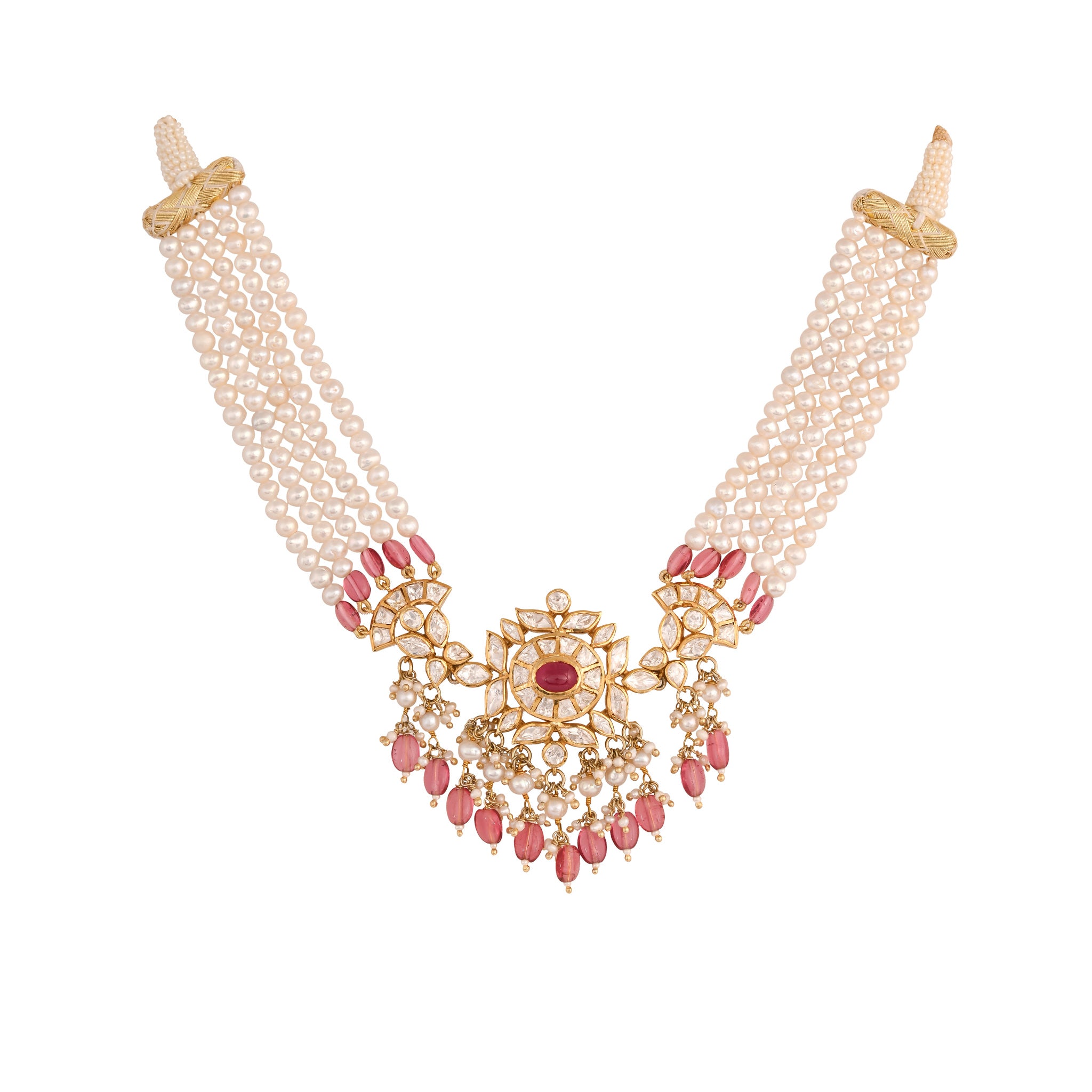 Tourmaline, Polki & Pearl Silver Choker Necklace Set