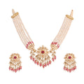 Tourmaline, Polki & Pearl Silver Choker Necklace Set