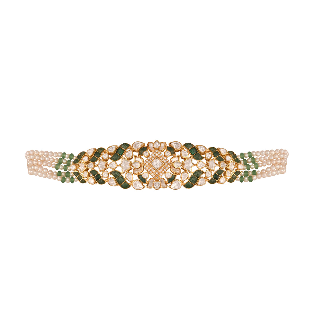 Emerald Polki & Pearl Silver Convertible Choker–Bracelet