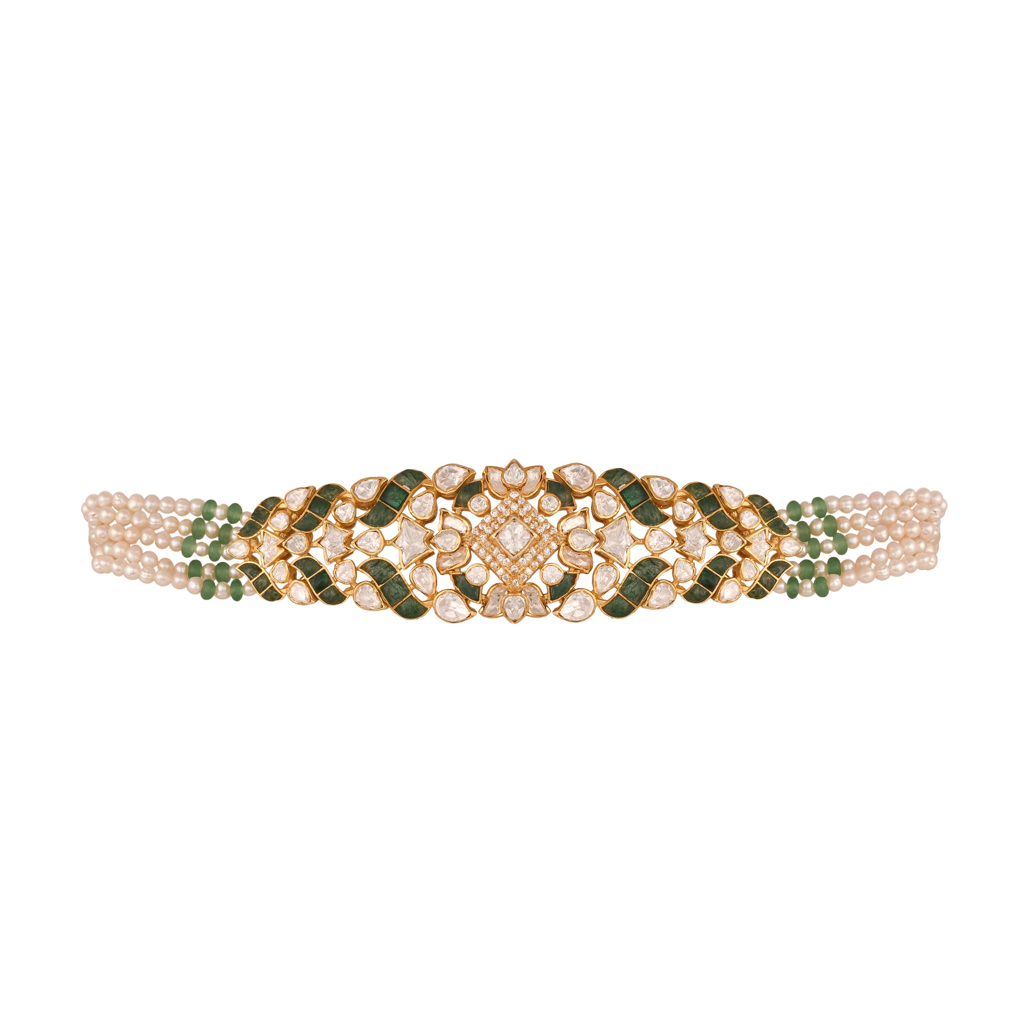Emerald Polki & Pearl Silver Convertible Choker–Bracelet
