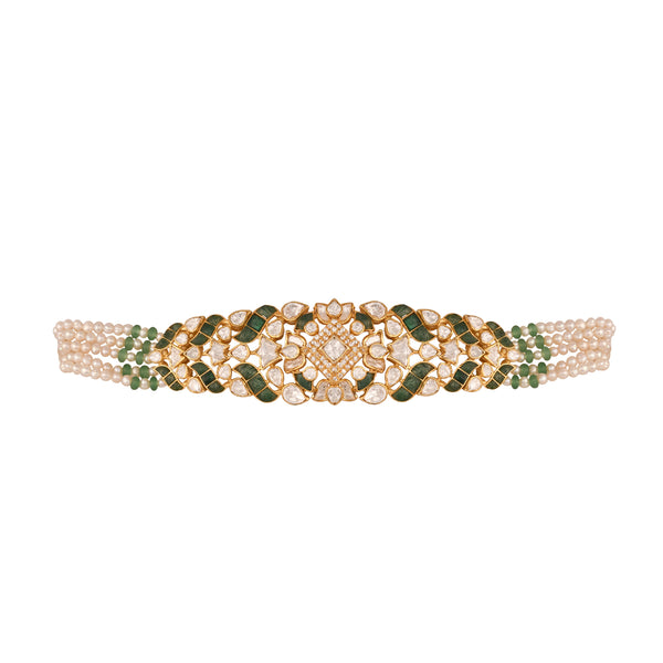 Emerald Polki & Pearl Silver Convertible Choker–Bracelet